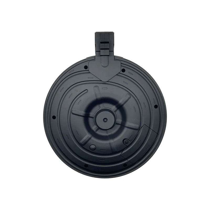 Load image into Gallery viewer, A black drum magazine for an AK gel blaster, viewed from the back.

