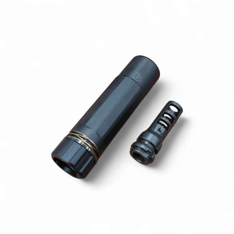 Load image into Gallery viewer, Sandman-K Suppressor Replica mounted on gel blaster side view
