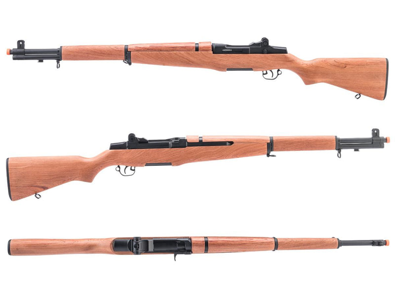Load image into Gallery viewer, Three rifles with wooden stocks on a white background


