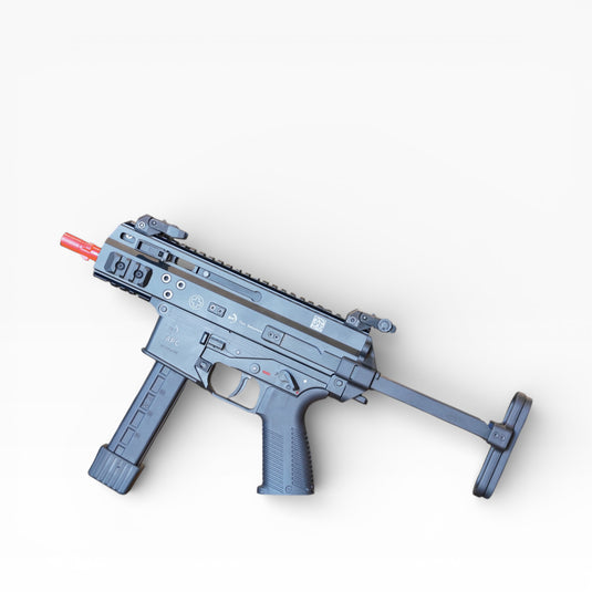 apc9k gel blaster gas smg with a blue and gray design on a white background