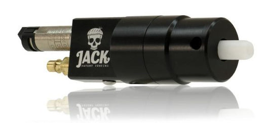 A black POLARSTAR JACK HPA engine for gel blaster with visible white nozzle and connection ports.